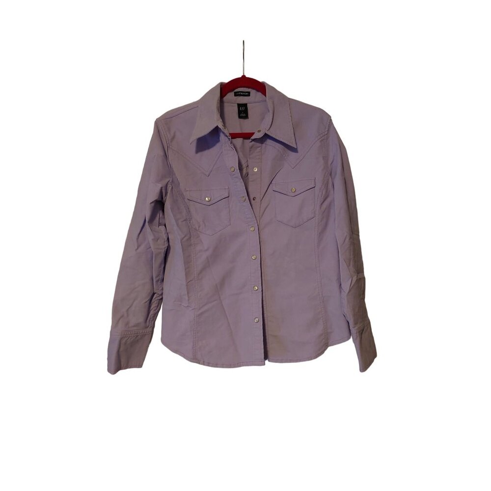 Gap large stretch lavender corduroy pearl snap button down